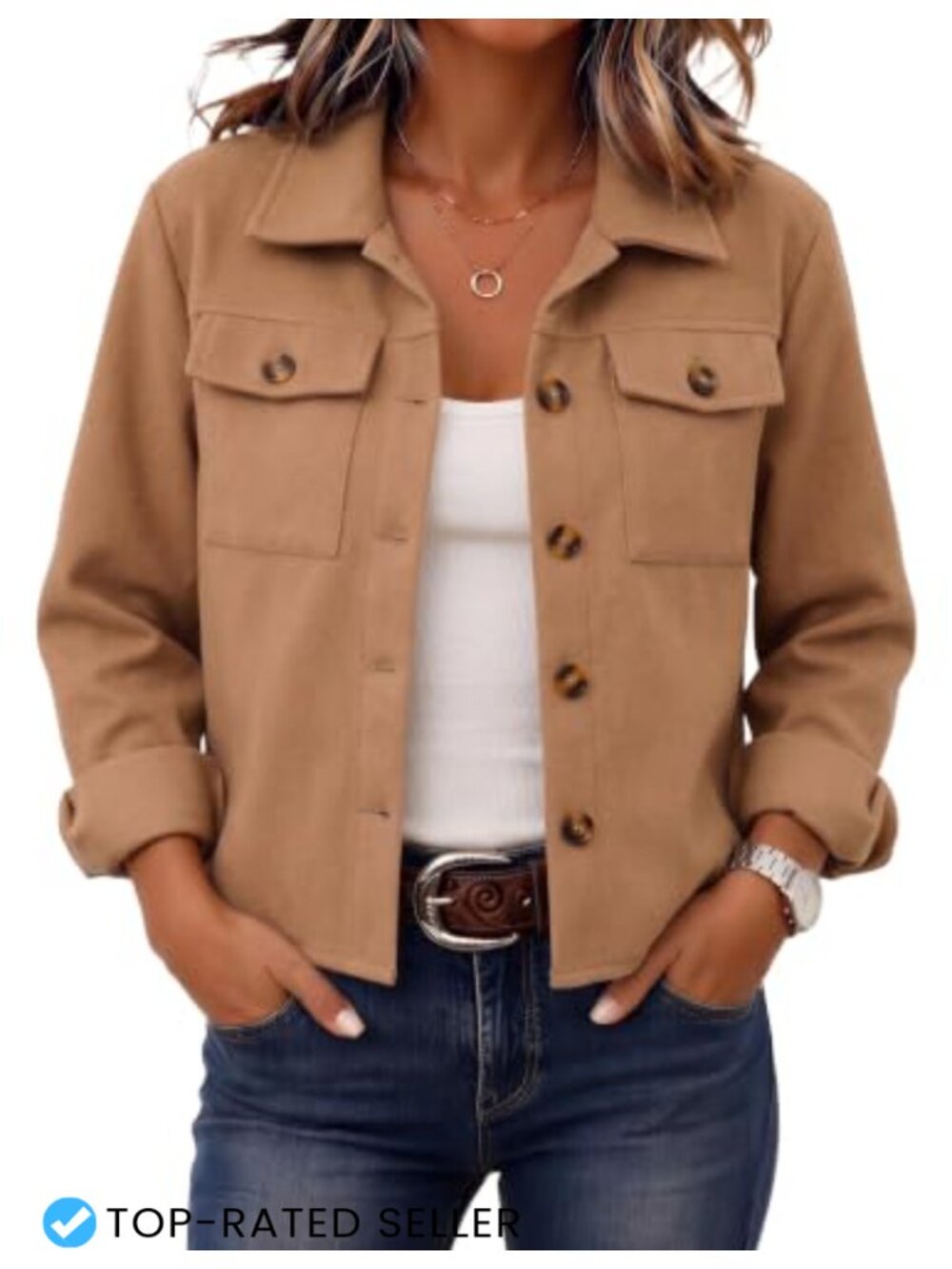 Zeagoo Cropped Plaid Flannel Shacket Jacket Button Front
